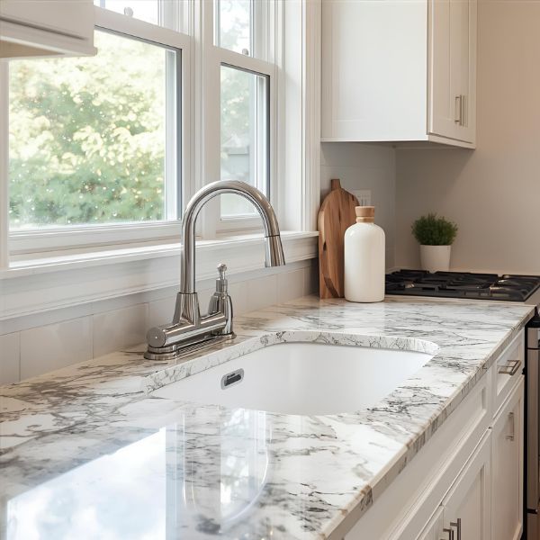 Błyszczący blat w kuchni po sprzątaniu i korzystaniu z produktów THE MOOS